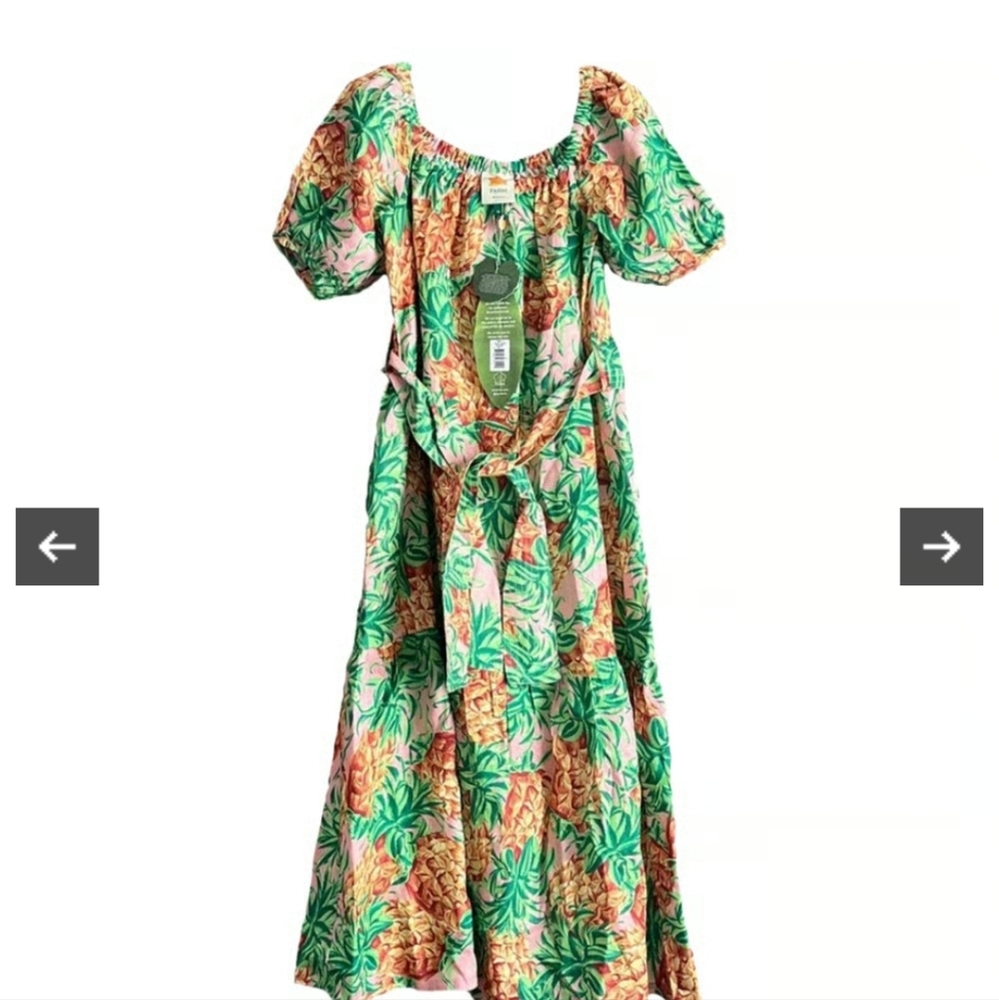 Farm Rio 🍍 Pineapple Garden Linen Midi Dress - Picture 4 of 12